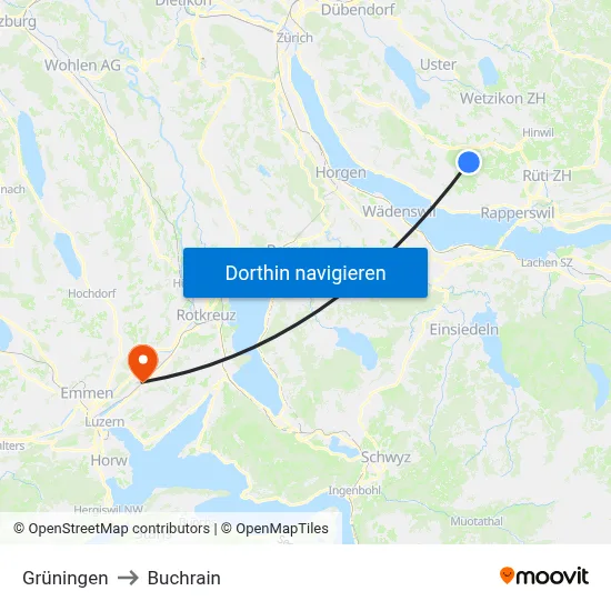 Grüningen to Buchrain map