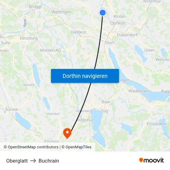 Oberglatt to Buchrain map