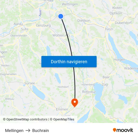 Mellingen to Buchrain map