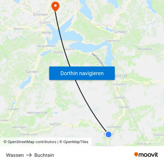 Wassen to Buchrain map