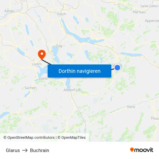 Glarus to Buchrain map