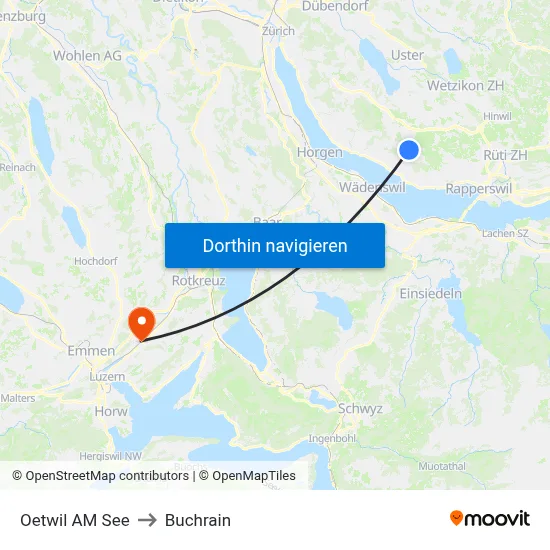 Oetwil AM See to Buchrain map