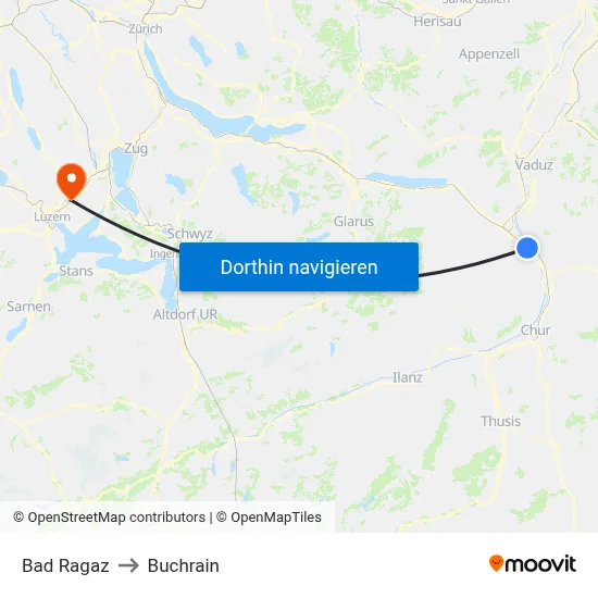 Bad Ragaz to Buchrain map