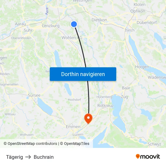 Tägerig to Buchrain map
