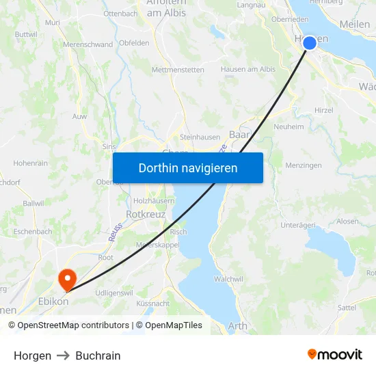 Horgen to Buchrain map