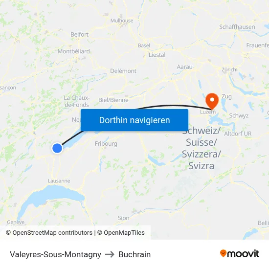 Valeyres-Sous-Montagny to Buchrain map
