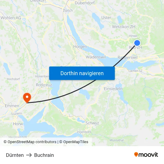 Dürnten to Buchrain map