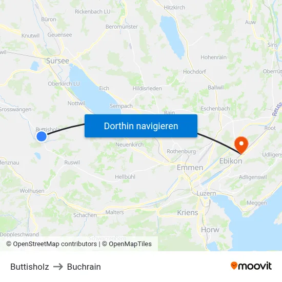 Buttisholz to Buchrain map