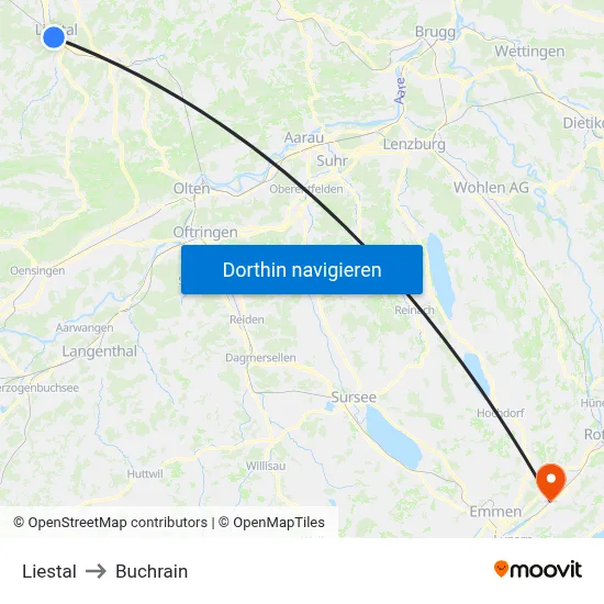Liestal to Buchrain map