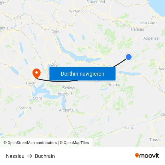 Nesslau to Buchrain map
