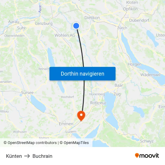 Künten to Buchrain map
