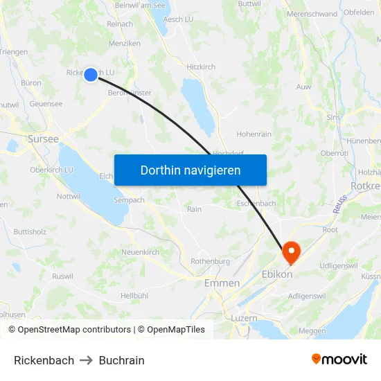 Rickenbach to Buchrain map
