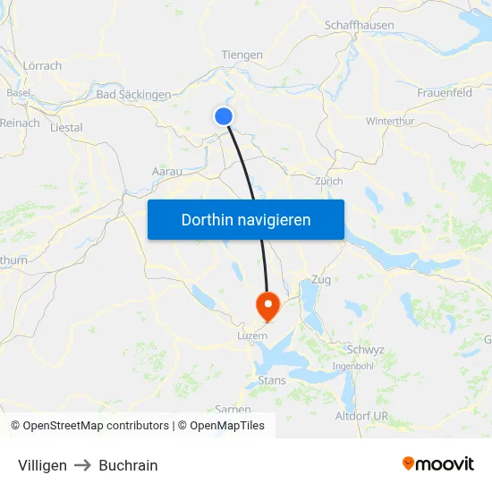 Villigen to Buchrain map