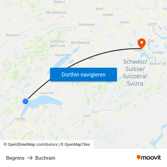 Begnins to Buchrain map