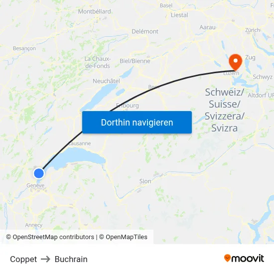 Coppet to Buchrain map