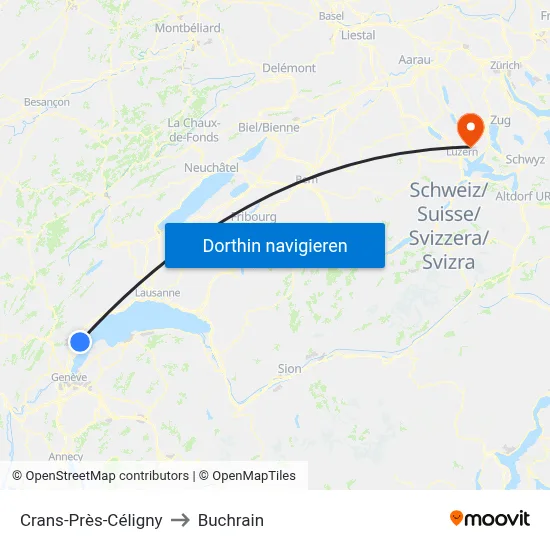 Crans-Près-Céligny to Buchrain map