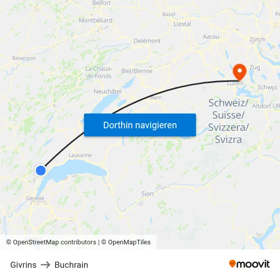 Givrins to Buchrain map