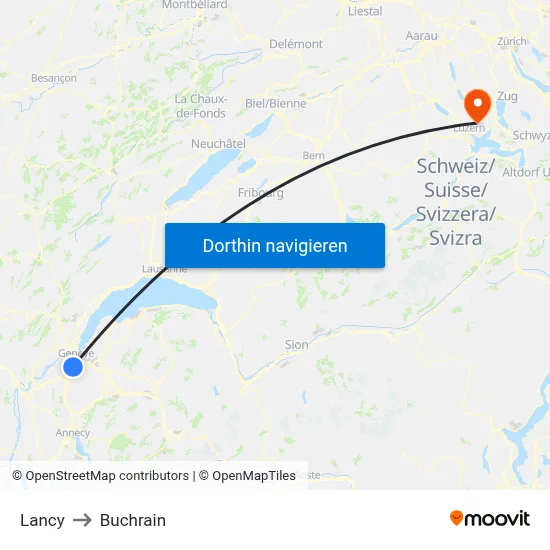 Lancy to Buchrain map