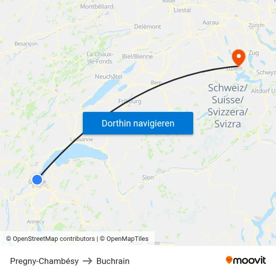 Pregny-Chambésy to Buchrain map