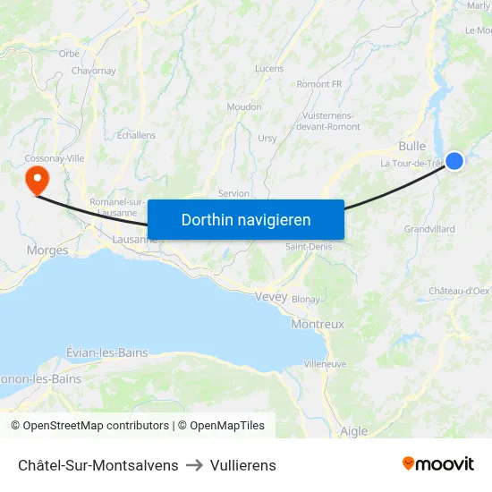 Châtel-Sur-Montsalvens to Vullierens map