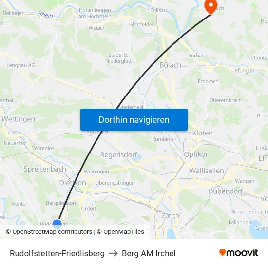 Rudolfstetten-Friedlisberg to Berg AM Irchel map