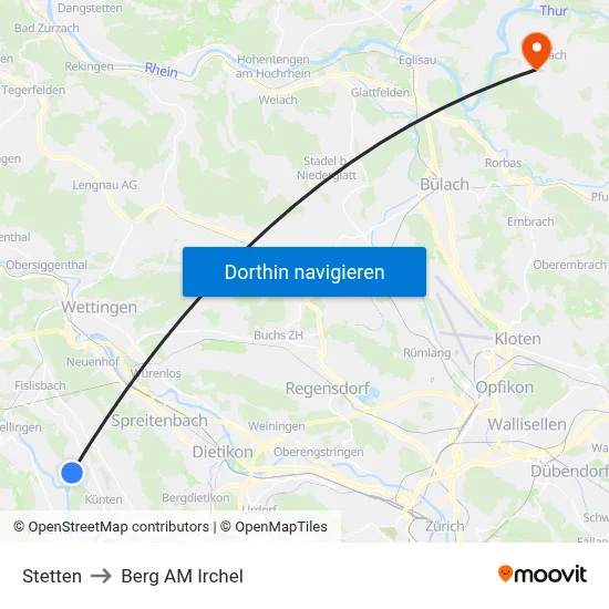 Stetten to Berg AM Irchel map