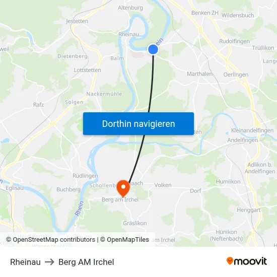 Rheinau to Berg AM Irchel map