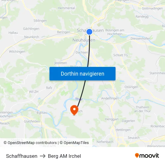 Schaffhausen to Berg AM Irchel map