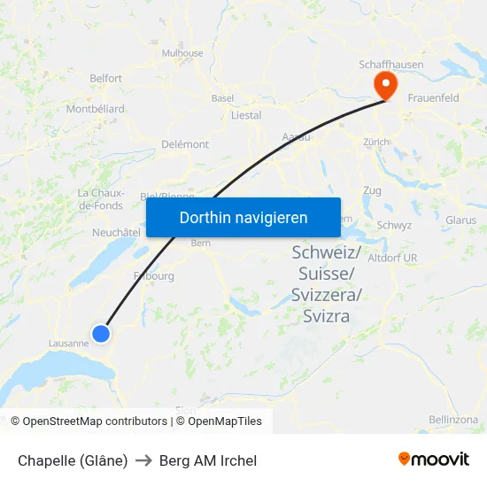 Chapelle (Glâne) to Berg AM Irchel map