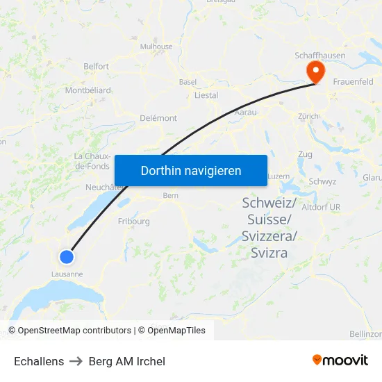 Echallens to Berg AM Irchel map