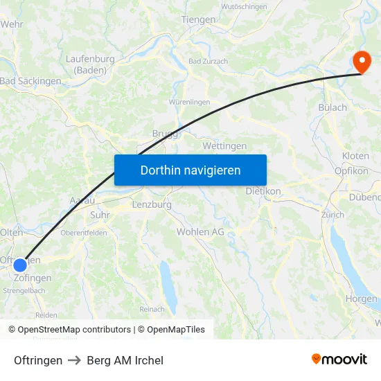 Oftringen to Berg AM Irchel map
