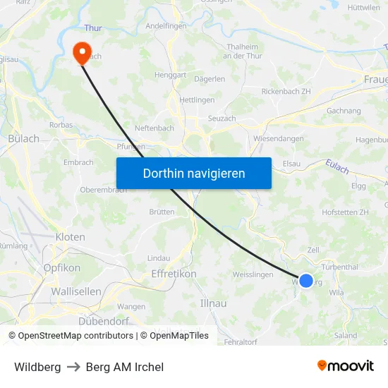 Wildberg to Berg AM Irchel map