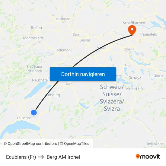 Ecublens (Fr) to Berg AM Irchel map