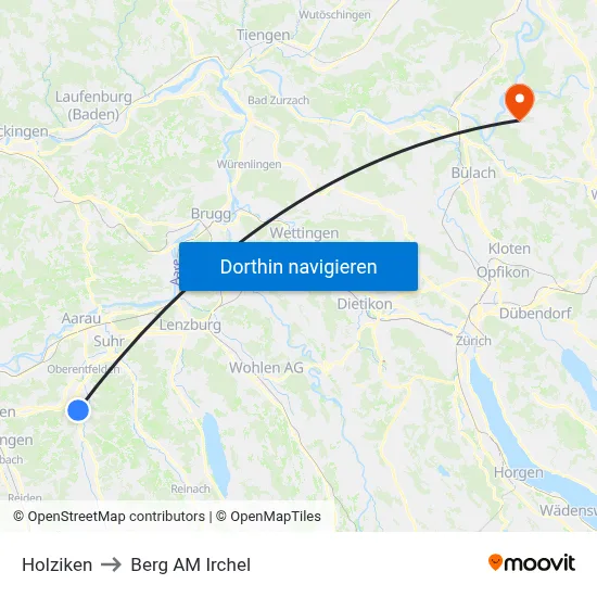 Holziken to Berg AM Irchel map