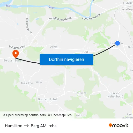 Humlikon to Berg AM Irchel map