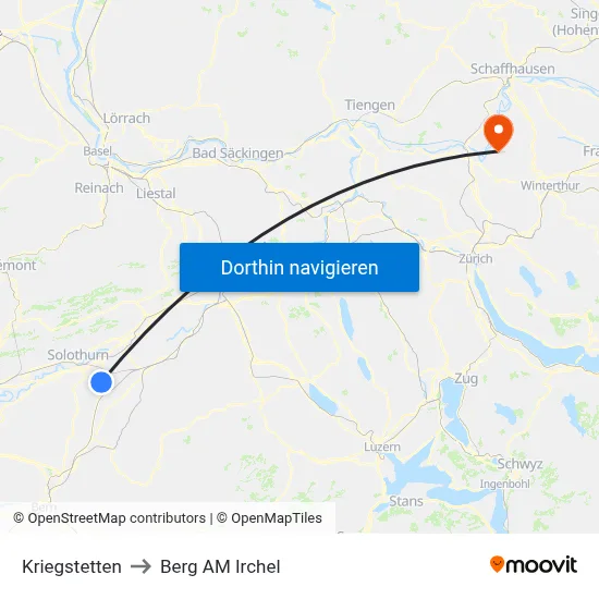 Kriegstetten to Berg AM Irchel map