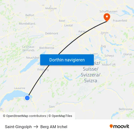 Saint-Gingolph to Berg AM Irchel map
