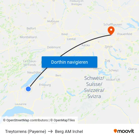 Treytorrens (Payerne) to Berg AM Irchel map