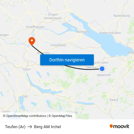 Teufen (Ar) to Berg AM Irchel map