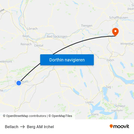Bellach to Berg AM Irchel map