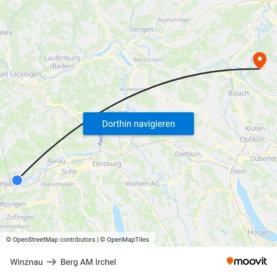 Winznau to Berg AM Irchel map