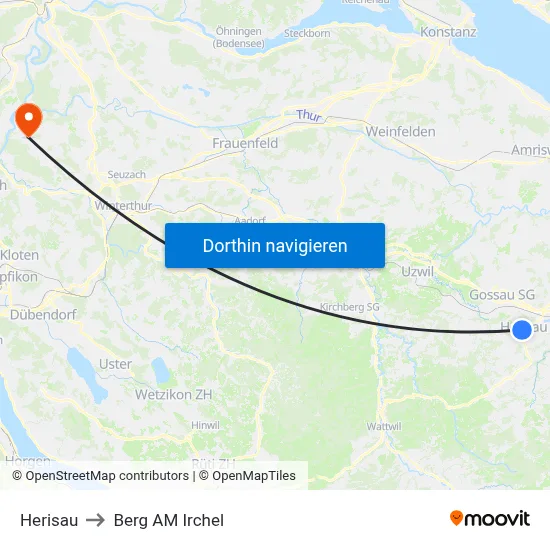 Herisau to Berg AM Irchel map