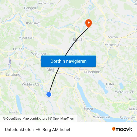 Unterlunkhofen to Berg AM Irchel map