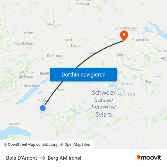 Bois-D’Amont to Berg AM Irchel map