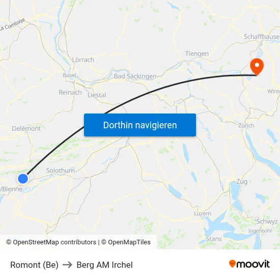 Romont (Be) to Berg AM Irchel map