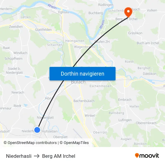Niederhasli to Berg AM Irchel map