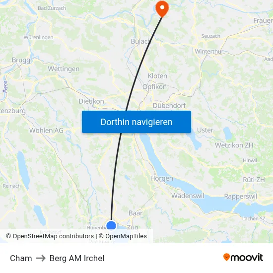 Cham to Berg AM Irchel map