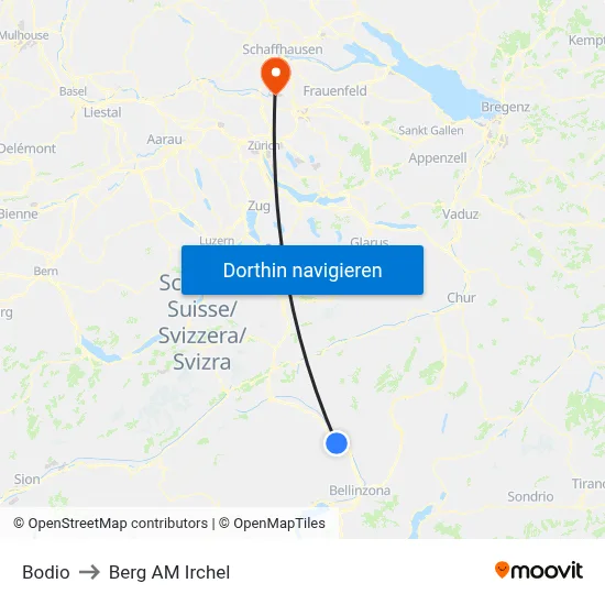 Bodio to Berg AM Irchel map