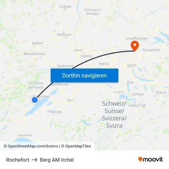 Rochefort to Berg AM Irchel map