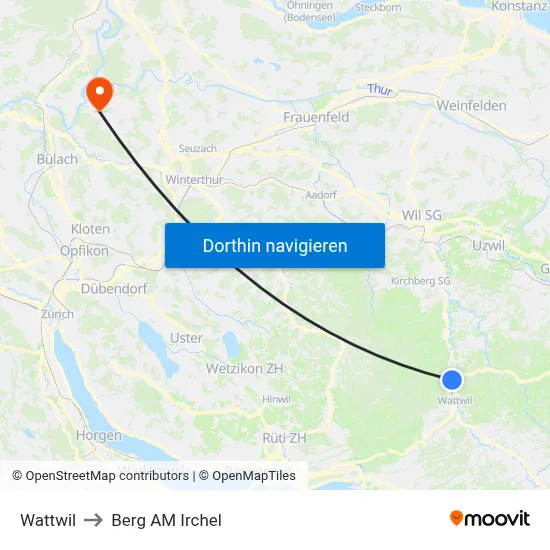 Wattwil to Berg AM Irchel map